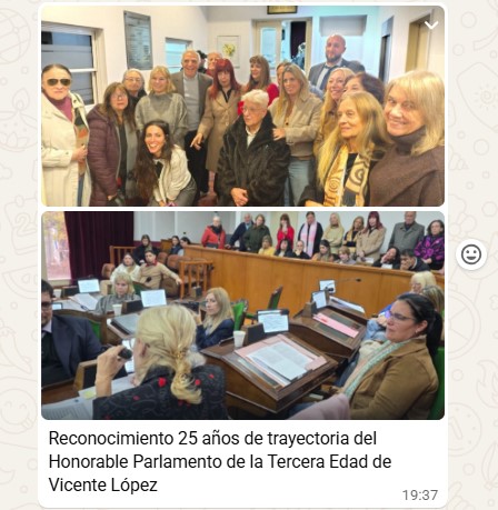 Reconocimiento a los 25 anos de trayectoria del Honorable Parlamento de la Tercera Edad de Vicente Lopez
